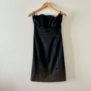 Bebe Satin Strapless Stretch Sheath Black Pleated Dress Size Small MSRP $138
